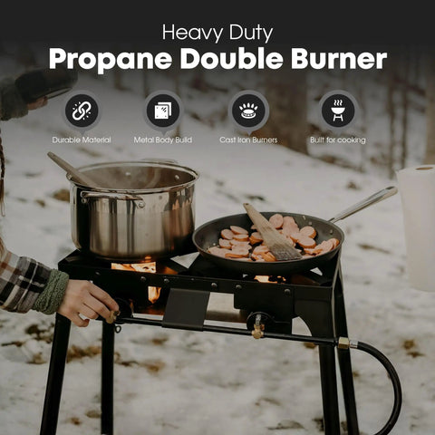 Double Propane Camp Burner With Adjustable Height And Removable Legs Four Tier For Outdoor Cooking