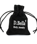 Black velvet pouch with 'D.Bella Body Jewelry' text, part of Rook Piercing Jewelry Kit 16G Taper Insertion Tool With Hypoallergenic Stainless Steel CZ Septum Rings Eyebrow Jewelry Vertical Labret Lip Rings Tragus Daith Helix Earrings For Women Men 8mm 10mm 12mm Gold Bar.