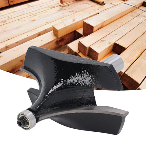 Cool Roundover Router Bit With Razor Sharp Tungsten Carbide Tips And Serious Anti Kickback Safety For Smooth Hardwood Cutting And Plywood Trimming Jobs on a wood backdrop.
