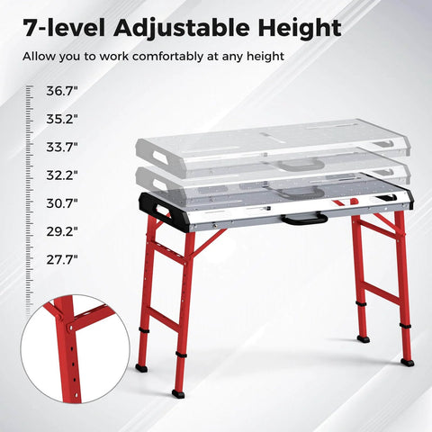 Portable Welding Table 42 By 21 Inches Folding Height Adjustable Top With Beefy 1000 Lbs Capacity 7 level height options