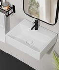 Rectangular Ceramic Vessel Sink For Bathroom Wall Mounted With Pop Up Drain Above Counter Upgrade Your Vanity With Modern Kaolin Ceramic Thick Glazed Surface No Install Kit Included shown wall mounted