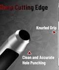 Close-up of a steel punch tool with a knurled grip from the Leather Hole Punch Set With Hollow Punch Tools, Six Steel Punches From 1.5Mm To 4Mm For Leather Crafting.