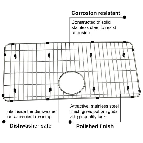 Sink Protectors For Kitchen Sink 27.5 By 13.5 Inches, Stainless Steel Protective Grid For Bottom Of Sink with center drain opening