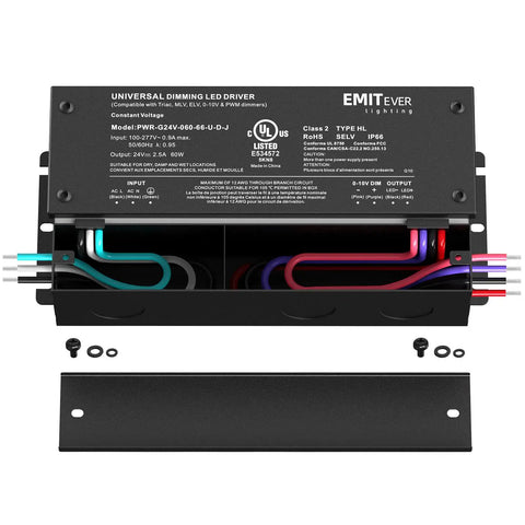 60W Dimmable LED Driver For 24V Systems, Triac And 0 To 10V Dimming, Power Supply For LED Lighting, IP67 Waterproof, UL Listed, Class 2