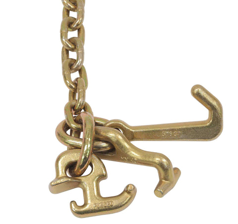 Close-up of Beefy 5/16 Inch Grade 70 V Chain Bridle With RTJ Cluster Hooks And Grab Hooks, for towing and recovery