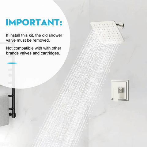 8 Inch Rainfall Shower Head Shower Faucet Set With 3 Way Valve And Brushed Nickel Trim No Fuss Easy Install Single Function