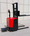 The Ultimate Full Electric Walkie Pallet Stacker With 1000kg Or 1500kg Capacity And A Smooth 3000mm Lift Height, side view.