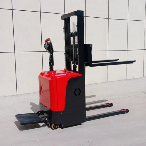 The Ultimate Full Electric Walkie Pallet Stacker With 1000kg Or 1500kg Capacity And A Smooth 3000mm Lift Height, side view.