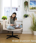 Criss Cross Chair For Home Office No Wheels Cross Legged Desk Chair With Swivel And Adjustable Height Mid Back Wide Comfy Fabric Seat