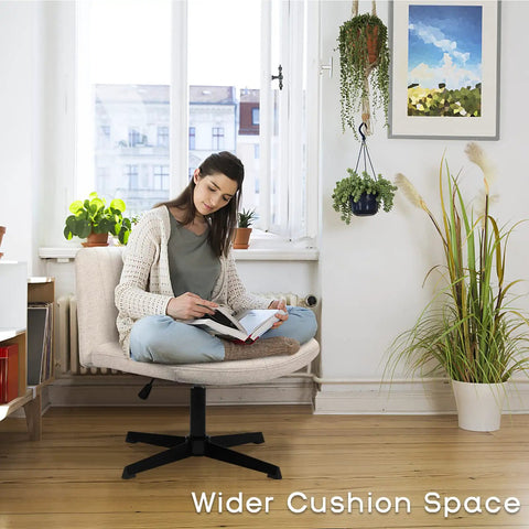 Criss Cross Chair For Home Office No Wheels Cross Legged Desk Chair With Swivel And Adjustable Height Mid Back Wide Comfy Fabric Seat