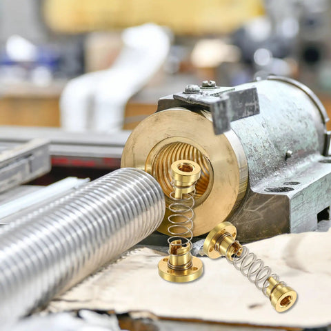 Tr8x4 POM Anti Backlash Spring Loaded Nut installed on CNC machine with Acme Thread 2mm Pitch, 4 Pack, Gold