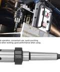 Annular cutter arbor for drill press, MT3 to 3/4 in Weldon shank with coolant system, shown in a magnetic drill setup.