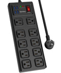 Heavy Duty Power Strip Surge Protector With 10 Wide Outlets And 4 USB Ports 1875W 15A 2800 Joules Protection Flat Plug