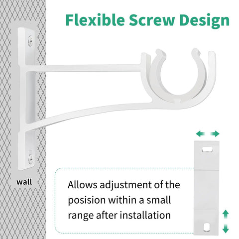 Heavy Duty White Curtain Rod Brackets Set Of 4 For One Inch Drapery Rods, displaying flexible screw design and wall mount