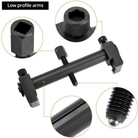 Beefy Universal Ribbed Drive Pulley Crankshaft Remover Tool Puller with low-profile arms and detailed view of components