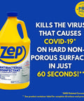 Zep antibacterial disinfectant cleaner lemon scent with 1 gallon bottle, kills 99.9% germs including MRSA and HIV in 60 seconds.