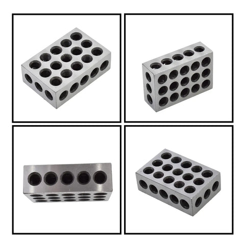 Pair Of 1 X 2 X 3 Inch Steel Blocks With 23 Holes And 0.0002 Inch Accuracy, cross-drilled machining blocks for setup