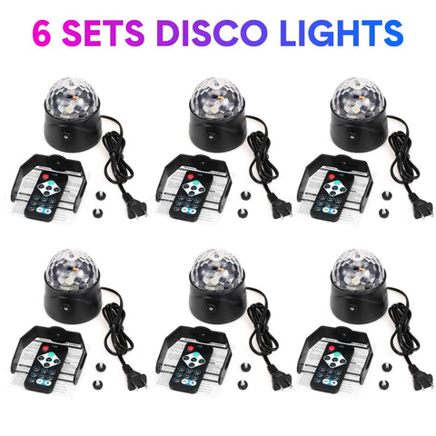 Six Pack Disco Ball Party Lights RGB DJ Strobe Light With Remote Control Plug In For Home Room Birthday Dance Parties