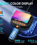 Dual Lens Endoscope Camera With Light Pro Grade HD 1920P Borescope For Pipes And Car Repairs, 4.3 Inch LCD, IP67 Waterproof, 16.4 Ft Semi-Rigid Cable, 8 LED Lights, 32GB Card Included, handheld view