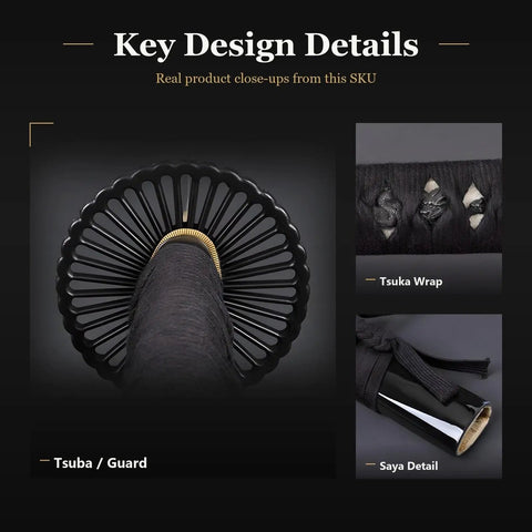 Close-up of tsuba guard and tsuka wrap on Wakizashi Iaito Unsharpened Stainless Steel Practice Sword For Iaido And Iaito Kata 21 Inch Blade