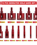 12 Piece Pro Grade Diamond Hole Saw Kit With 6 8 10 12 14 20 25 30 35 40 45 50 mm Serrated Brazing Tile Core Drill Bits Set