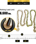 Heavy Duty 3/8 To 1/2 Inch Chain Binder Set With 20 Foot 3/8 G70 Transport Chain, Ratchet Load Binder, Grappling Hook Ends