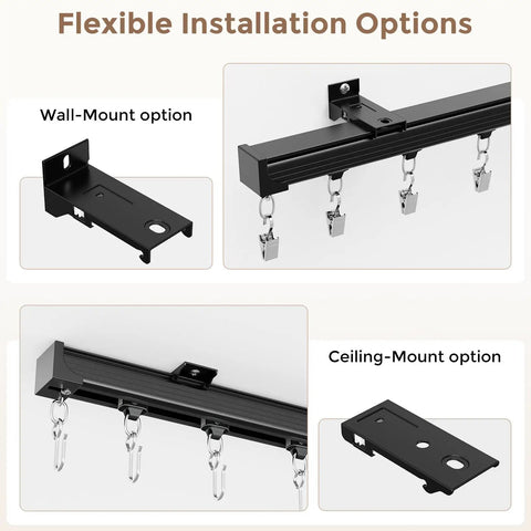 Heavy Duty Ceiling And Wall Mount Curtain Track System For 6 To 9 Ft Black Finish with installation options