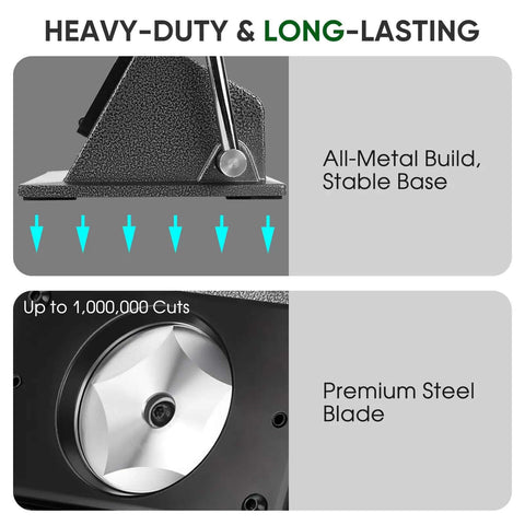 Heavy Duty Button Paper Cutter For 58mm Badges And 69.5mm Round Buttons showing metal base and steel blade, long-lasting durability