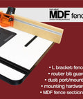 Dead Legit Mdf Router Table Featuring Hella Tough Fence Rock Solid Plate And Five Precision Inserts For Vibration Free Woodworking Sessions You Gonna Love With Heavy Duty Laminate Top And No Sweat Build Quality, showing included MDF fence components.
