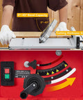 10 Inch 15 Amp Tough Job Site Table Saw With Rock Solid Stand And Push Stick For Effortless Cuts And Tight 90 Degree Cross Angles Along With Smooth 0 To 45 Degree Bevel Shift Adjustable Blade Height showing 0-45 degree bevel capacity.