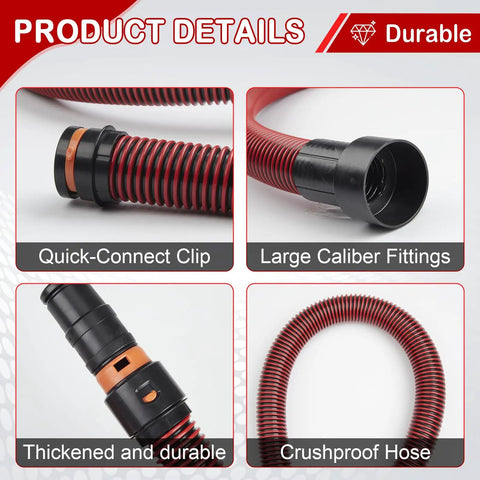 10 Ft Shop Vac Hose With 6 Adapters, Fits 1-1/4 Inch Vacuum Hose, Universal 0.9 To 1.75 Inch Fittings with Quick-Connect Clip