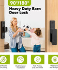 Built Tough Heavy Duty Zinc Barn Door Lock With 90 And 180 Degree Flip Safety Latch For Sliding Doors, Black 2 Pack