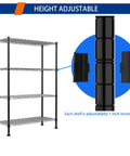 Straight Up Heavy Duty Metal Storage Rack With Adjustable Shelves For Kitchen Pantry Or Closet showing height adjustment features.