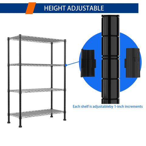 Straight Up Heavy Duty Metal Storage Rack With Adjustable Shelves For Kitchen Pantry Or Closet showing height adjustment features.