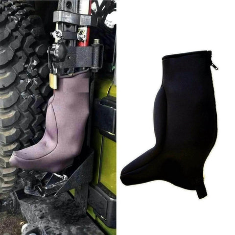 Neoprene Jack Cover For Lift Jacks And Farm Jacks, Waterproof Protective Sleeve, Thick Beefy Durable Material on jack and side view
