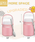 20oz Leak Proof Insulated Lunch Bowl With Wide Mouth Stainless Steel Thermos Jar Keeps Soups And Meals Hella Warm All Day Long Smooth Grab And Go Meal Prep Container For Kids And Adults Pink with detachable spoon and lid.