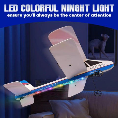 LED colorful lights on Easy To Fly RC Plane For Beginners And Kids Ages 8 To 12 And Adults With 6 Axis Gyro Stabilization