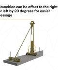 Rugged Steel Horizontal Lifeline System With Plug And Play Stanchion Base showing 20-degree offset capability for easier passage.