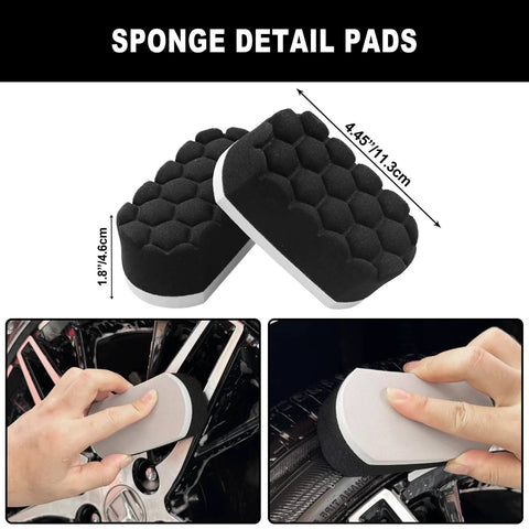 7 Piece Car Wheel Brush Kit With Soft Bristle Rim Cleaners And Tire Shine Pad For Scratch Free Wheel Cleaning On Chrome Painted Powder Coated Rims Detailing Set Pro Grade, showing sponge detail pads in use