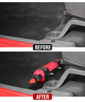 Before and after installation of Under Front Seat Fire Extinguisher Bracket For Jeep Wrangler JK 2007 2017 Left Side Mount.