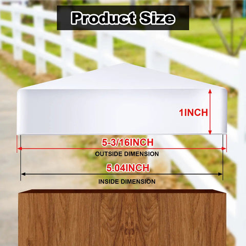 24 Pack Pyramid White PVC Vinyl Post Top Caps For Vinyl Fence Posts 5x5 Inch Weatherproof Deck And Fence Post Covers size diagram