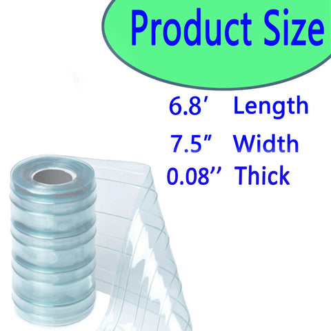 Rock Solid Clear PVC Strip Curtains For Warehouse Freezer Doors Easy Cut Insulated Vinyl Flaps 6.8' long, 7.5' wide, 0.08' thick.