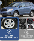 Chrome Silver 17 Inch Wheel Skins For Toyota RAV4 2006 To 2012 Snap On Rim Covers 4 Pack Easy Clip On Installation shown on steel wheels