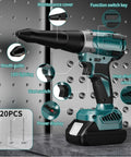 Edtran Brushless Cordless Electric Rivet Gun Compatible With Makita 18V Battery showing LED light, mouth guide, and power display.