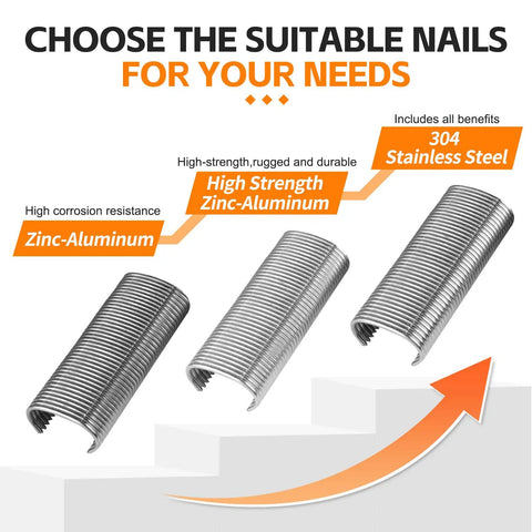 Comparison of 11 Gauge 304 Stainless Steel Hog Ring Staples and zinc-aluminum staples for wire fencing.