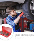 Man using 40 Piece Heavy Duty Hexagon Wrench And Socket Set With Metric Combos Plus Spline Star Drive Bits For Auto Garage Restoration.
