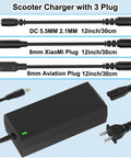 42V 2A Scooter Charger 4 In 1 Removable Connector For 36V Pocket Mod And Sports Mod Lithium Battery Compatible With Gotrax Ninebot Hiboy Electric Scooters Charger with three plugs and green indicator