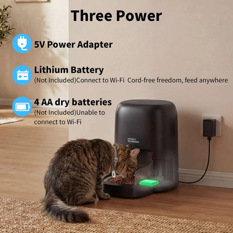 RFID Enabled Cat Feeder With Collar Tag And No Fuss App Control, 4.6L Capacity, cat eating by feeder powered by adapter
