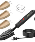 Front view of edge banding iron with LCD display, adjustable 212–428°F (100–220°C), metal stand, 98in power cord, 3 replaceable socks.
