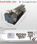 Jaryannix 8 X 32 Inch Benchtop Mini Metal Lathe With 900W Brushless Motor For Woodworking And Metalworking Projects Featuring Digital Display Variable Speed Control From 50 To 2500 RPM Three Jaw Chuck And Adjustable Tool Post For Precision Machining with size and tool details.